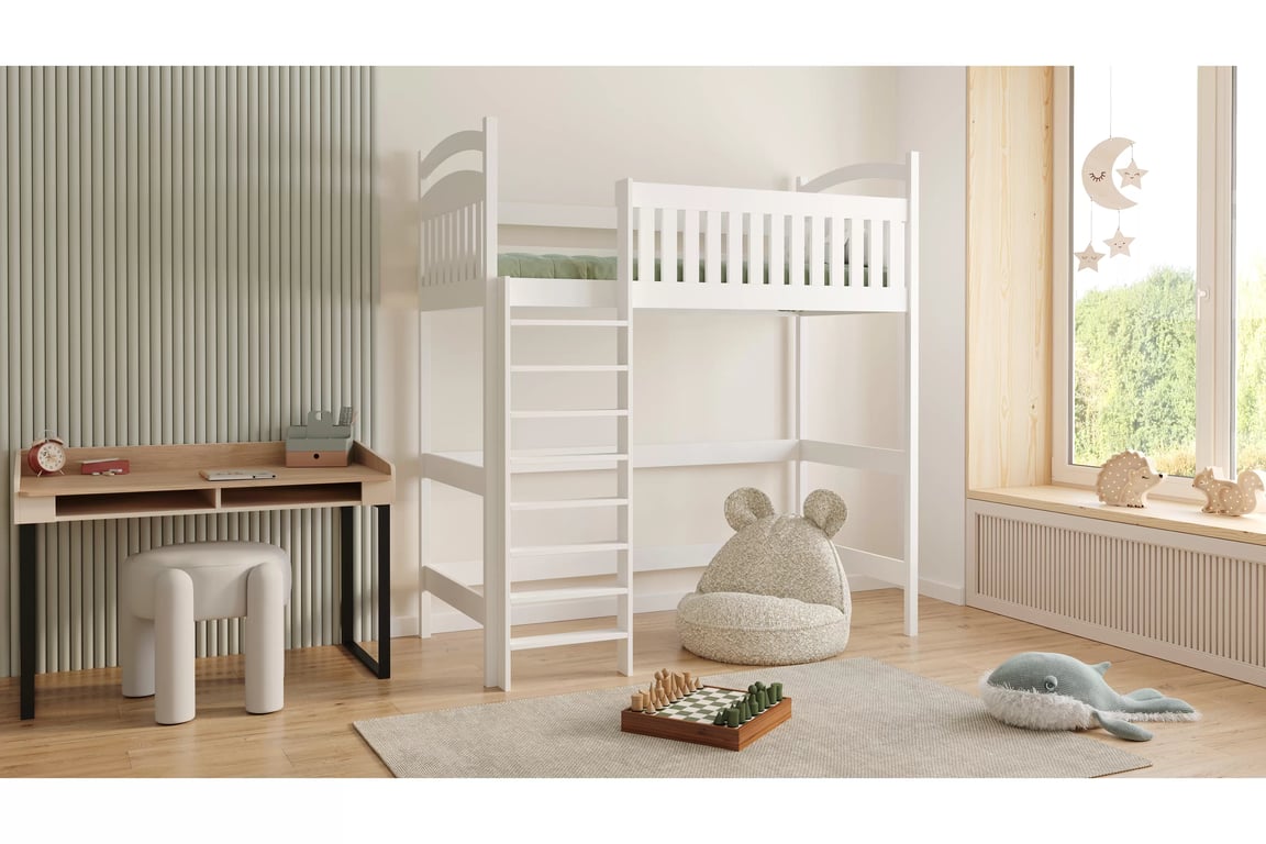 Vyvýšená detská posteľ Amely ZP 006 - Farba Biely, rozmer 80x200 Posteľ dzieciece Amely 80x200 vyvýšená - Biely  