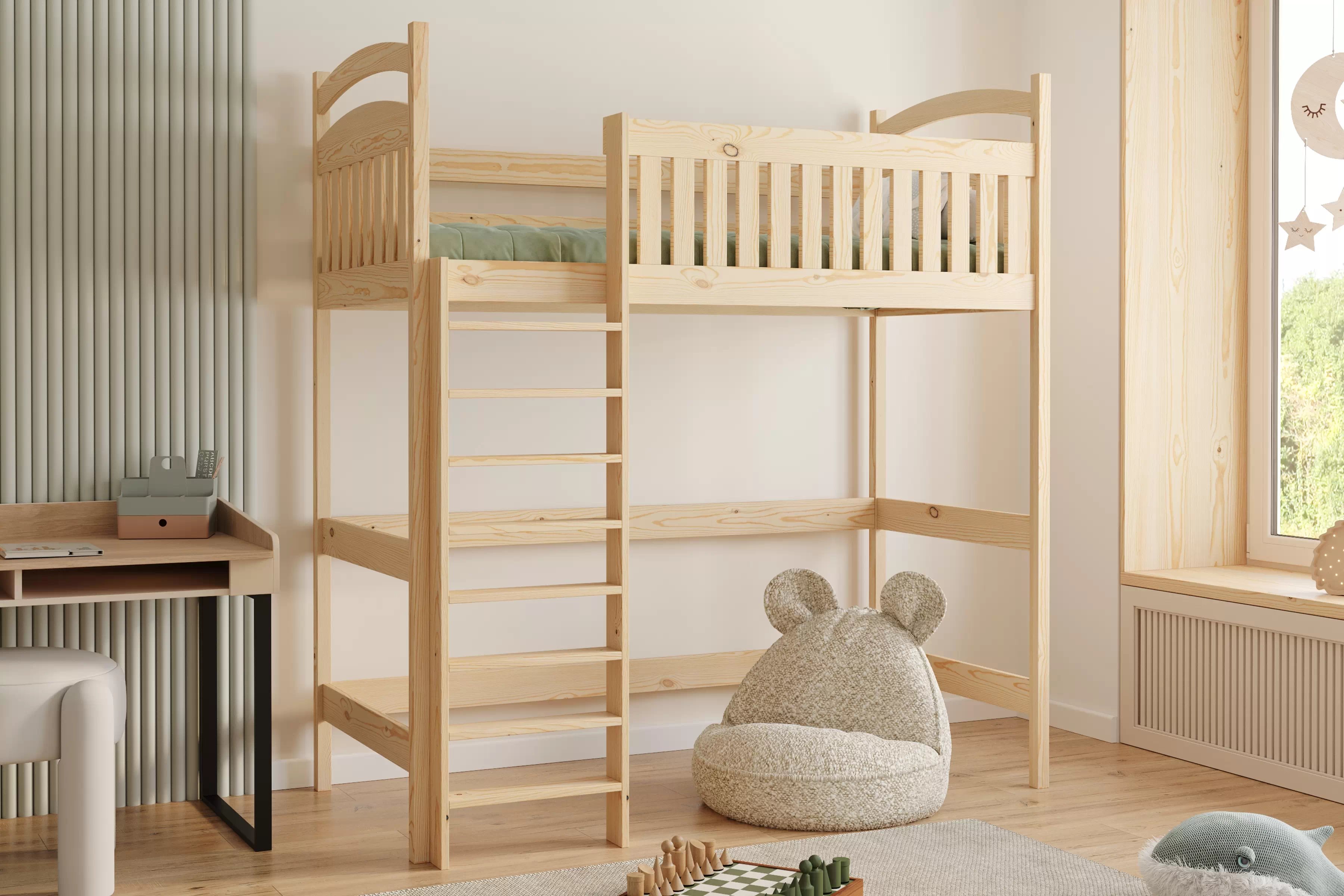 Vyvýšená detská posteľ Amely ZP 006 - 80x200 cm - borovica Posteľ dzieciece Amely 80x200 vyvýšená - Borovica