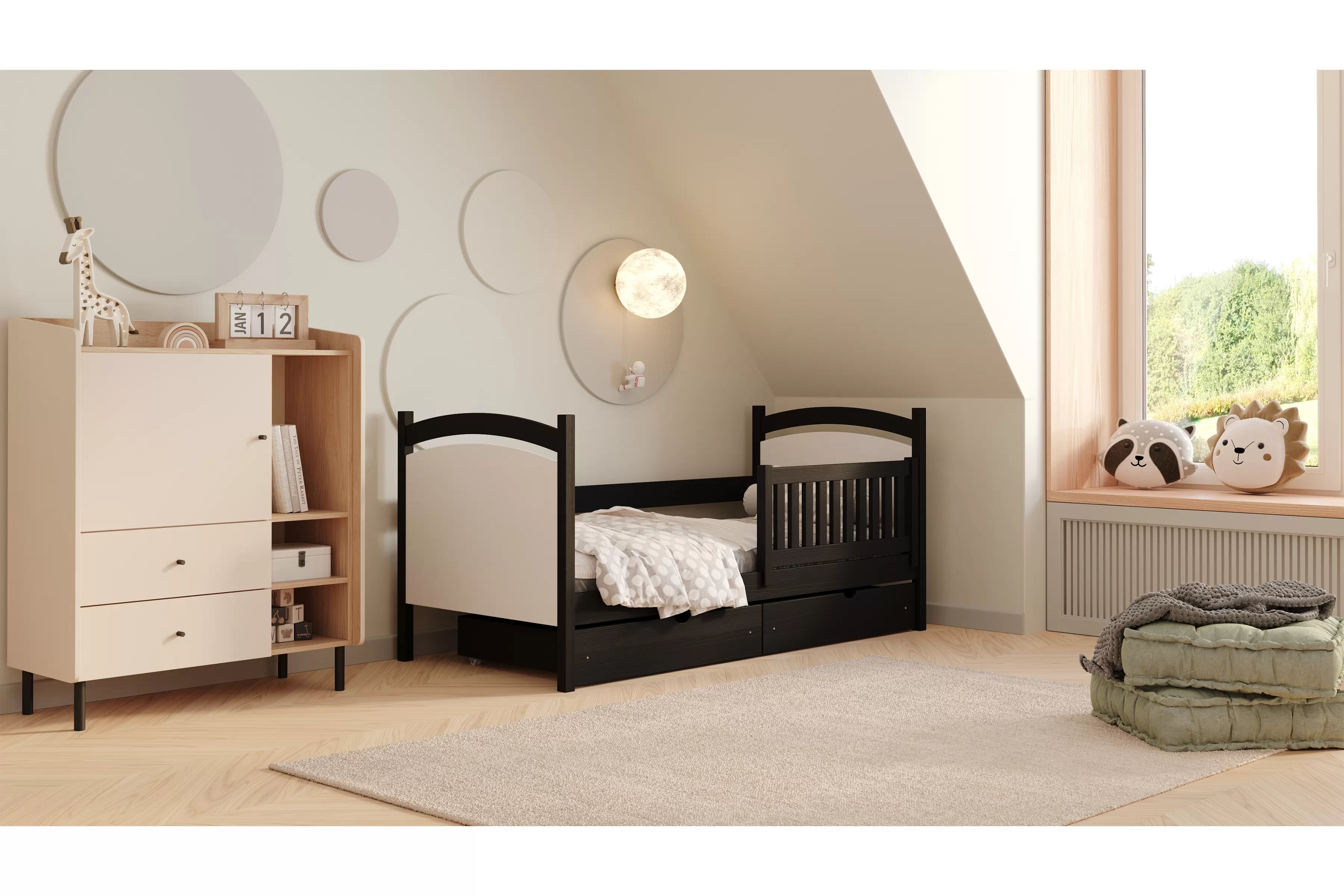 Dětská postel Amely s tabulí na fixy 80x200 cm - černá Postel dzieciece Amely 80x200 z tablica suchoscieralna - černá