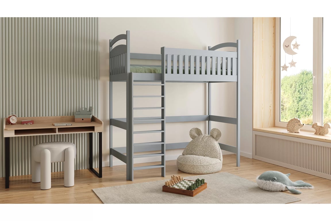 Amely galériás ágy - szürke / 90x180 Lozko dzieciece Amely 90x180 magasított ágy - szürke 