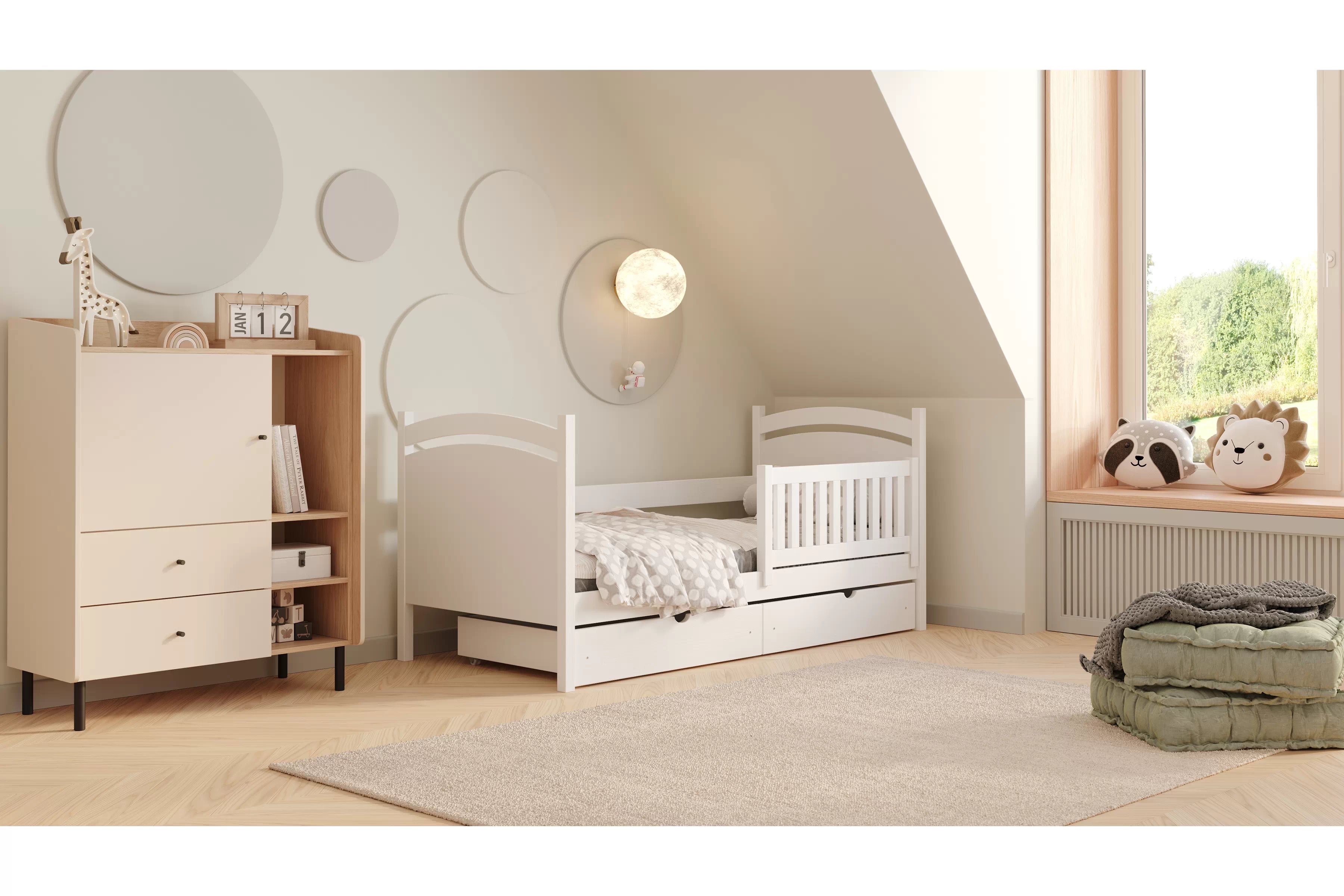 Detská posteľ s tabuľou Amely - biely, 90x180 Posteľ dzieciece Amely 90x180 z tablica suchoscieralna - Biely