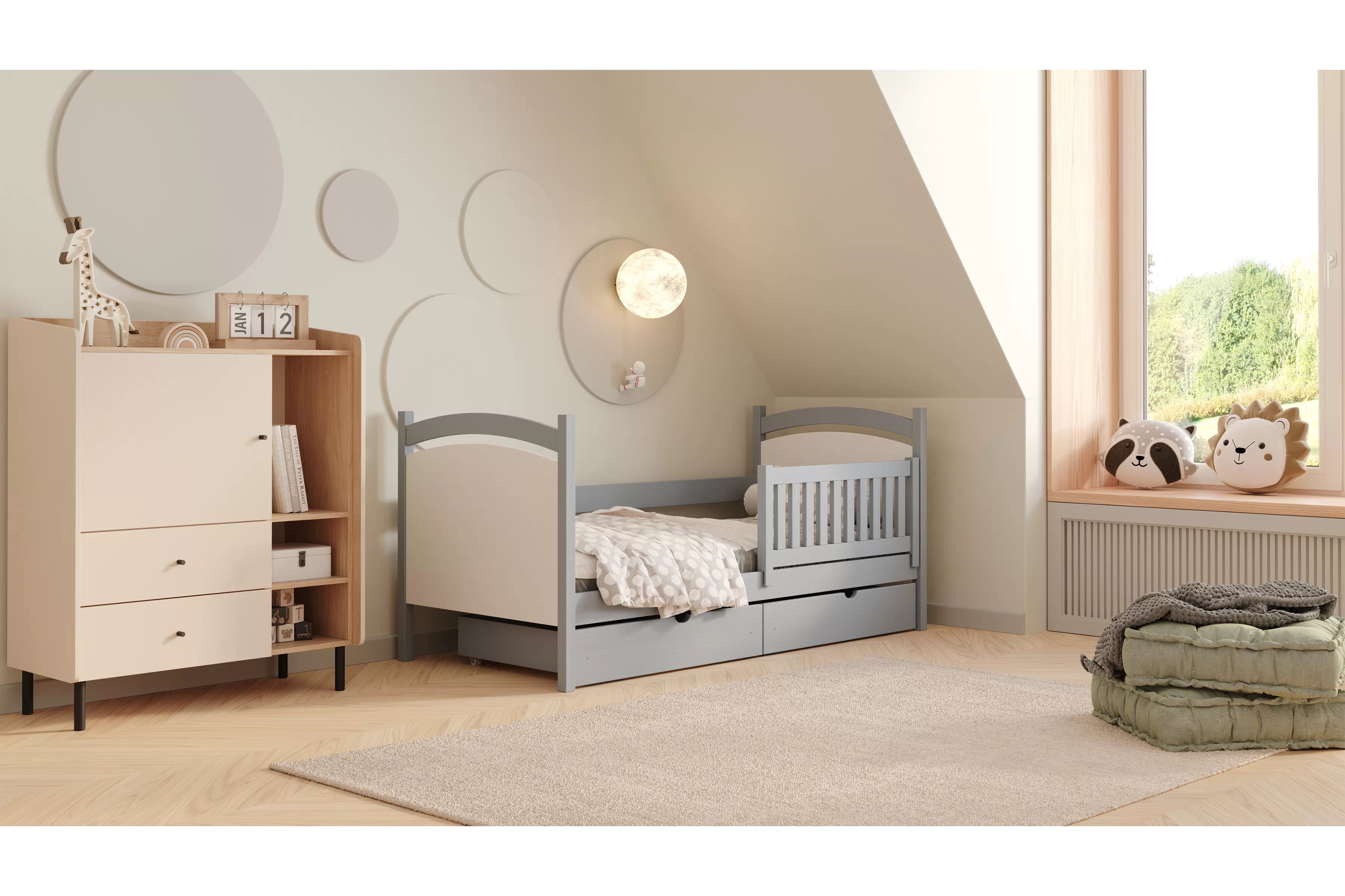 Dětská postel Amely s tabulí na fixy 90x180 cm - šedá Postel dzieciece Amely 90x180 z tablica suchoscieralna - šedá