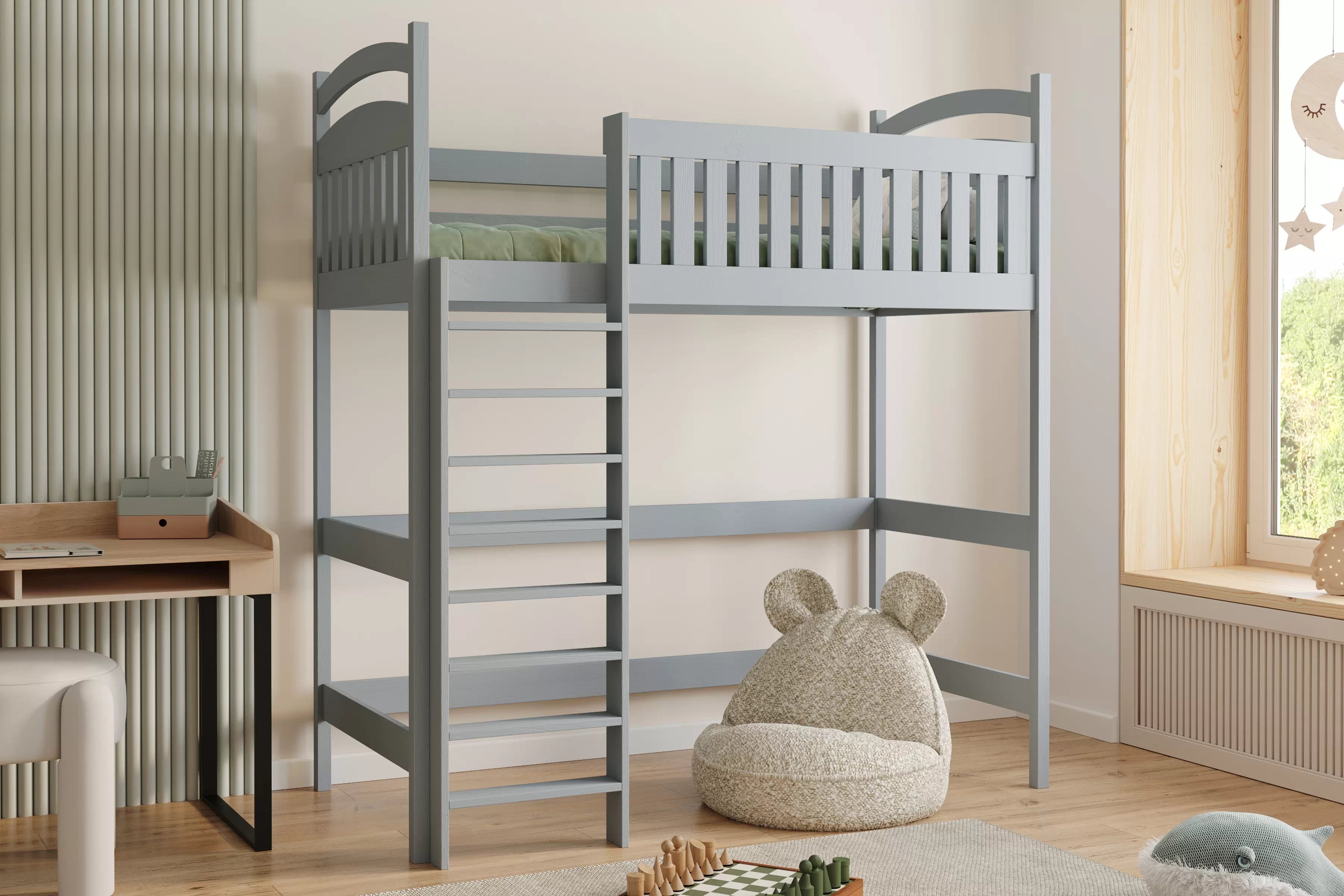 Vyvýšená detská posteľ Amely ZP 006 - 90x190 cm - šedá Posteľ dzieciece Amely 90x190 vyvýšená - šedý