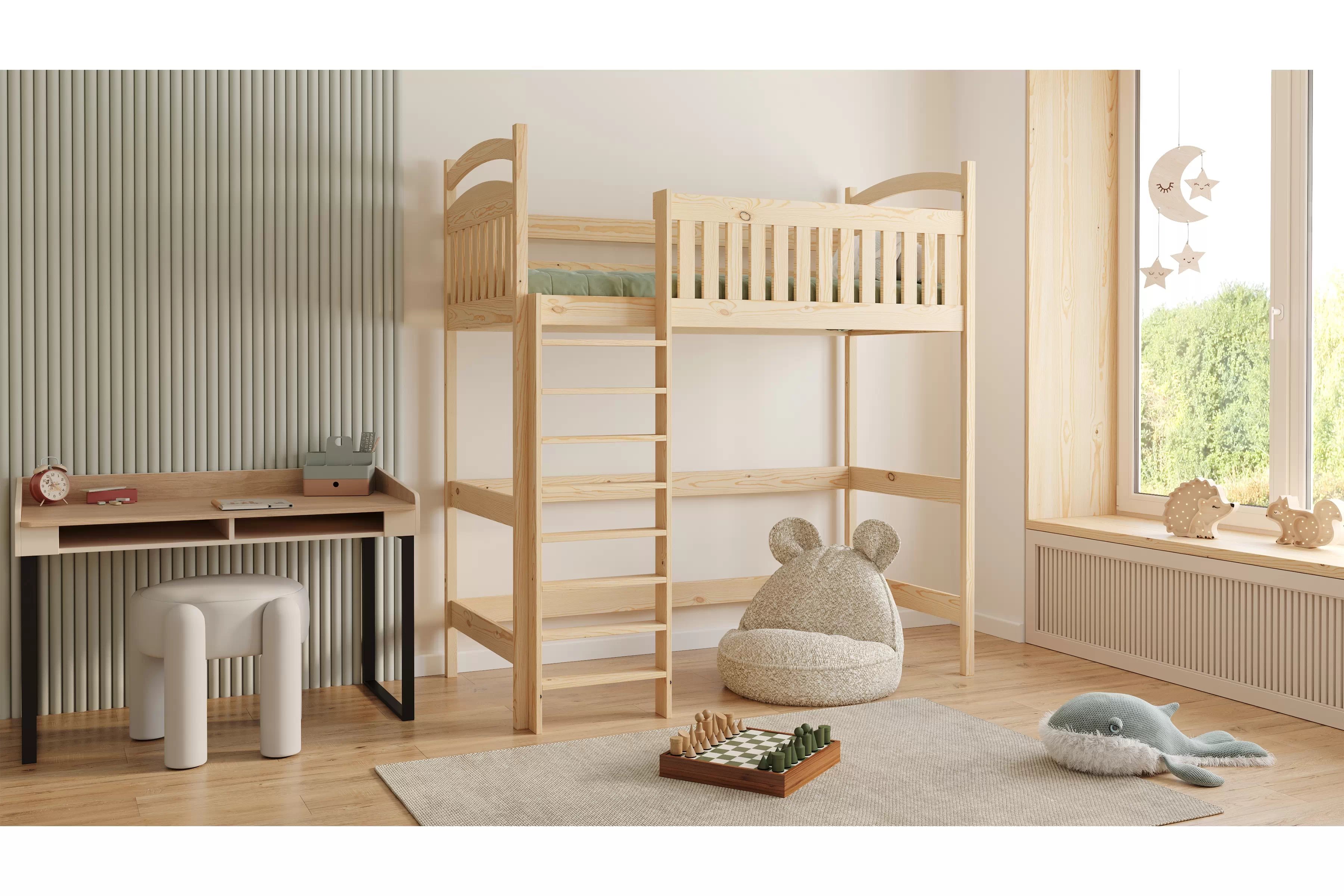 Vyvýšená detská posteľ Amely ZP 006 - 90x200 cm - borovica Posteľ dzieciece Amely 90x200 vyvýšená - Borovica