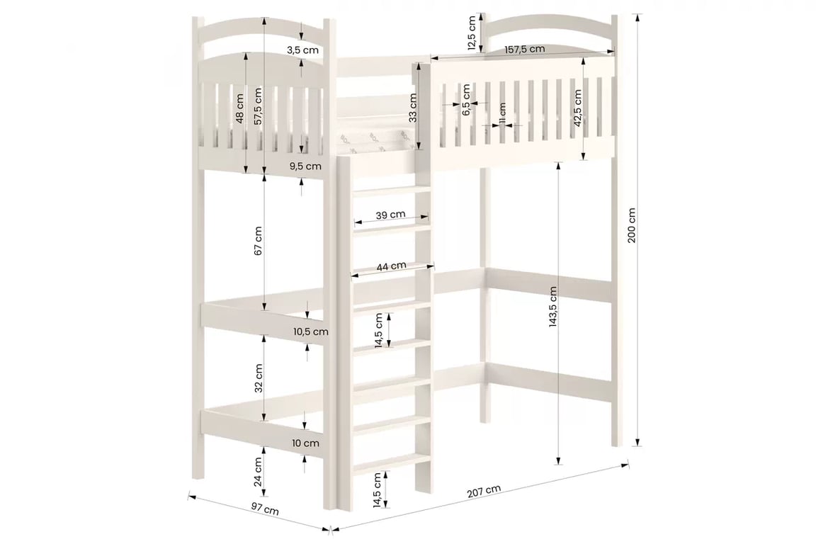 Vyvýšená detská posteľ Amely ZP 006 - 90x200 cm - borovica Posteľ dzieciece vyvýšená Amely - Rozmery