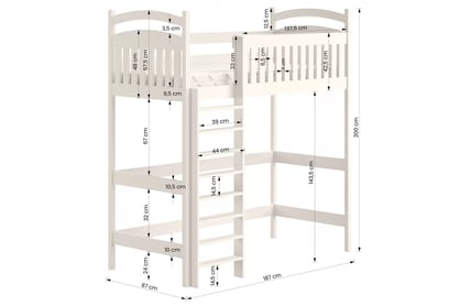 Vyvýšená detská posteľ Amely ZP 006 - Farba Biely, rozmer 80x180 Posteľ dzieciece vyvýšená Amely - Rozmery