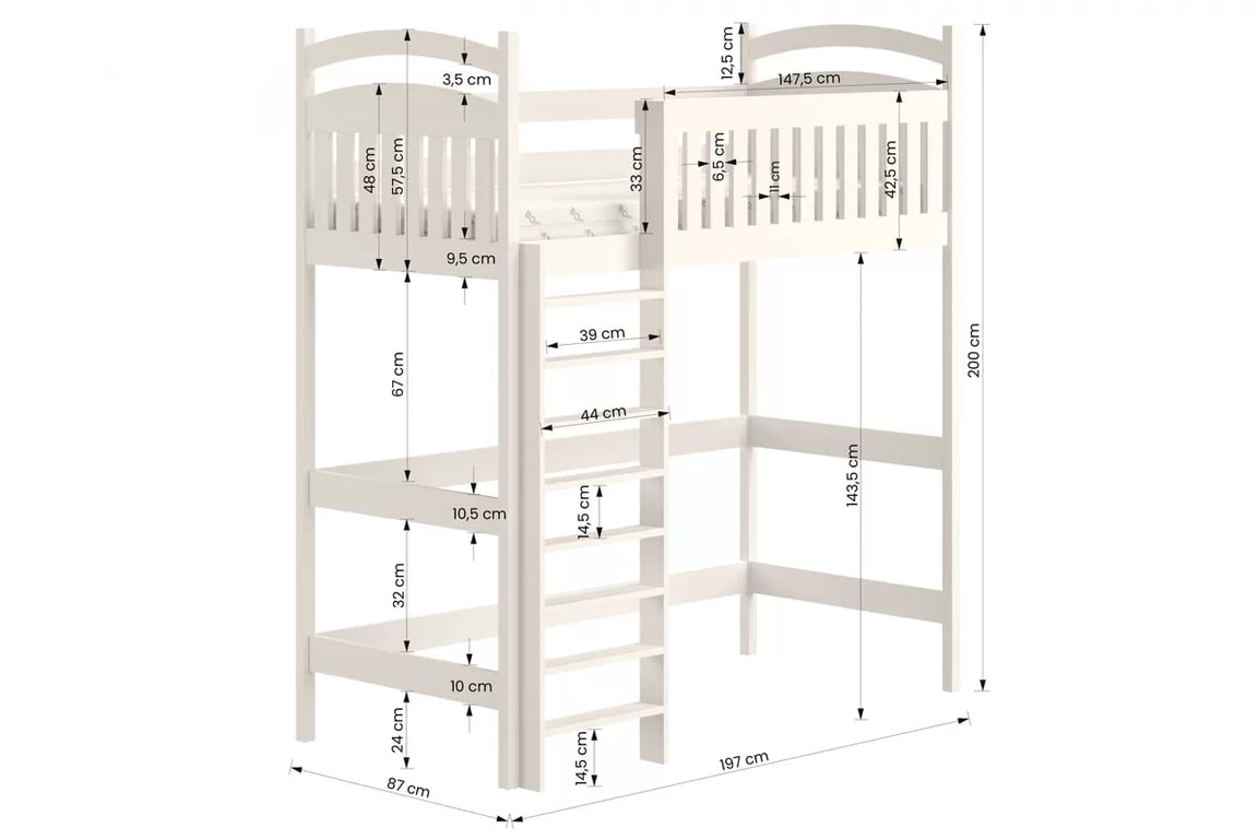 Vyvýšená detská posteľ Amely ZP 006 - Farba Biely, rozmer 80x190 