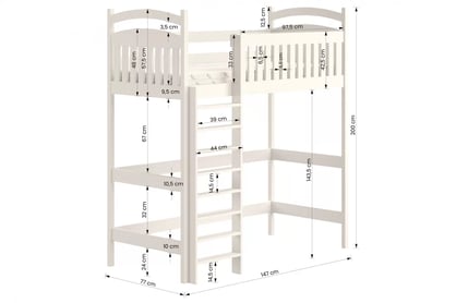 Vyvýšená detská posteľ Amely ZP 006 - 70x140 cm - šedá Posteľ dzieciece vyvýšená Amely - Rozmery