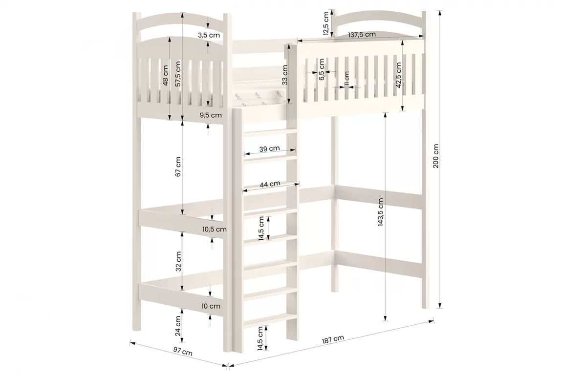 Vyvýšená detská posteľ Amely ZP 006 - 90x180 cm - šedá Posteľ dzieciece vyvýšená Amely - Rozmery