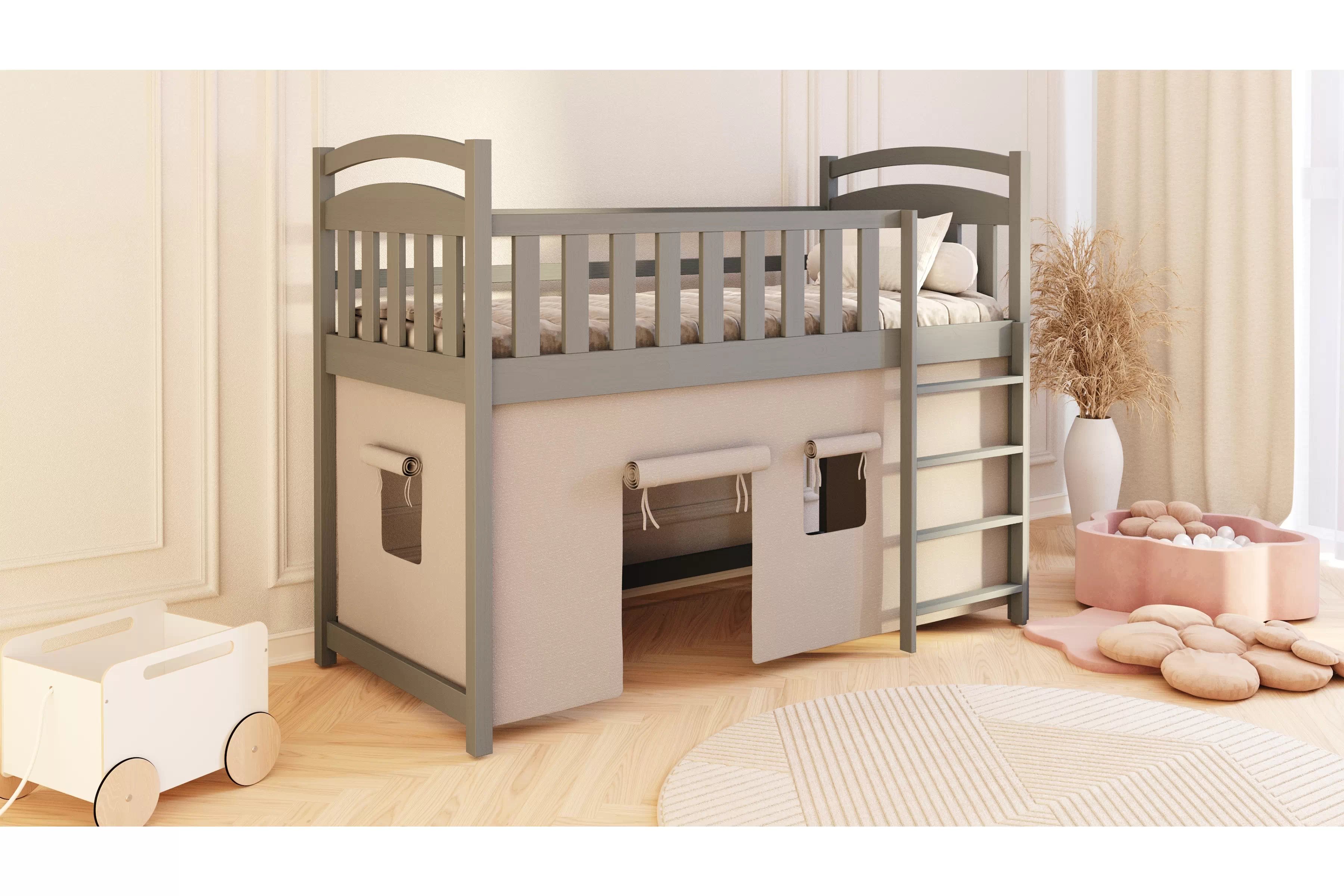 Vyvýšená detská posteľ Felixio - grafit, 80x180 Posteľ dzieciece vyvýšená Felixio - 80x180 /grafit