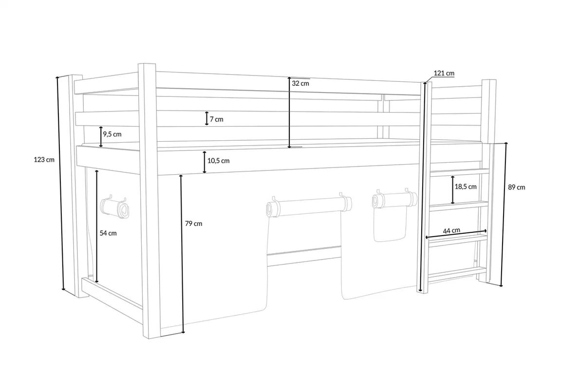 Vyvýšená detská posteľ Kubi - borovica, 80x180 Posteľ dzieciece vyvýšená Kubi - 80x180 / Borovica