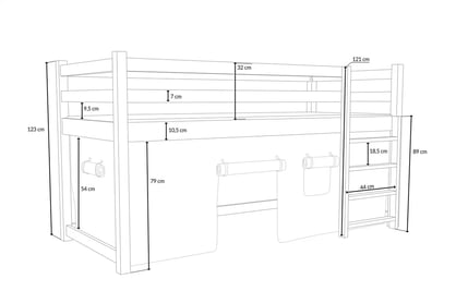 Vyvýšená detská posteľ Kubi - dub, 90x200 Posteľ dzieciece vyvýšená Kubi - 90x200 / Dub