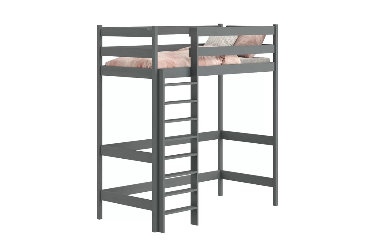 Vyvýšená detská posteľ Samio - 90x180 cm - grafitová Posteľ dzieciece vyvýšená Samio z drabinka - 90x180 / grafit