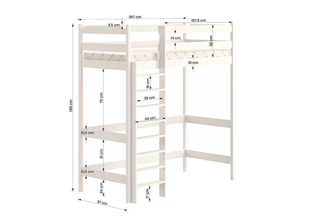 Dětská vyvýšená postel Samio 90x200 cm - bílá Postel dzieciece vyvýšená postel Samio z drabinka - 90x200 / bílá
