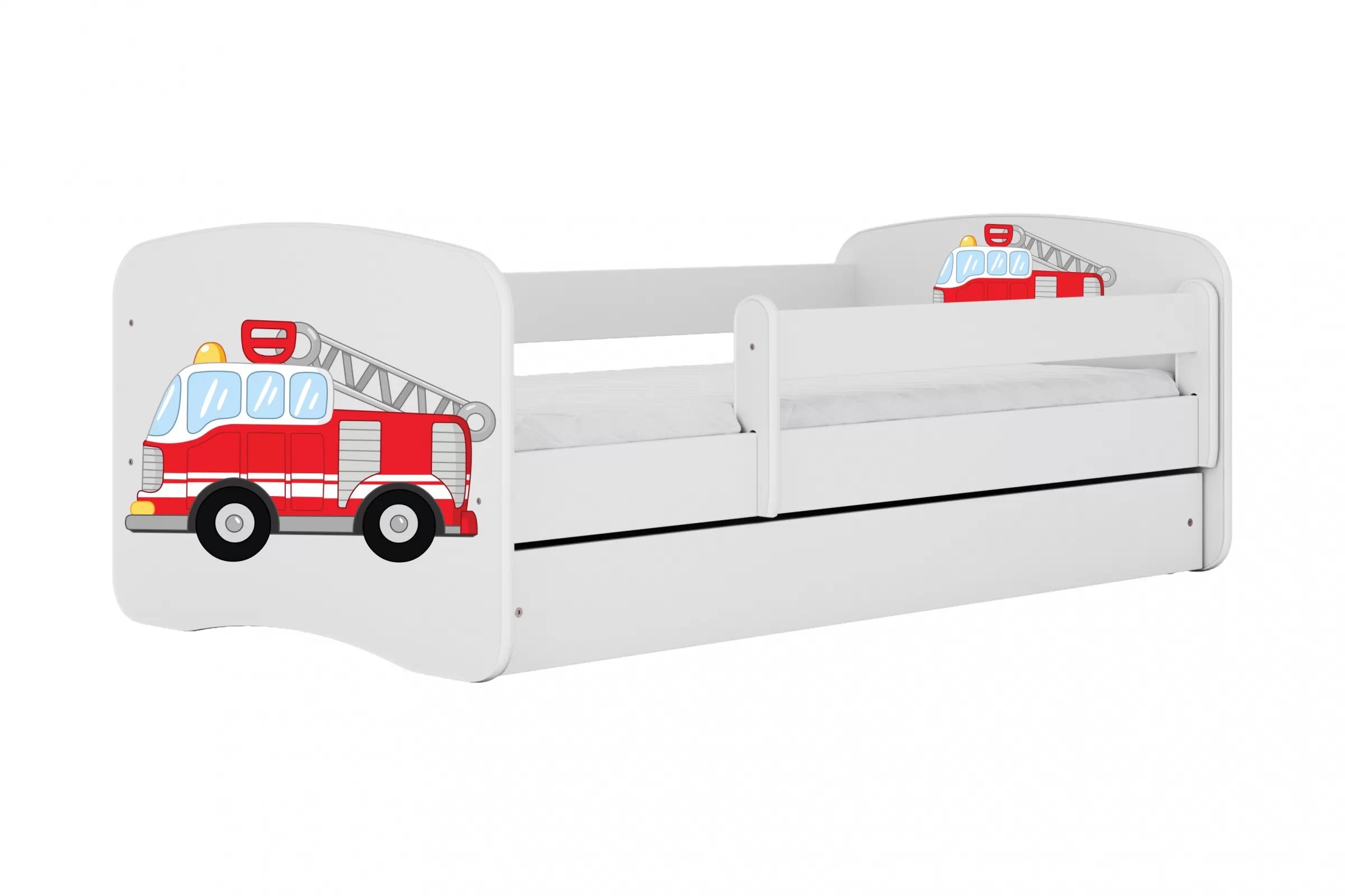 Detská posteľ Bonzo 70x140 so zásuvkou - biela / hasičské auto Posteľ dzieciece Bonzo 70x140 cm z szuflada - Biely / Stráž pozarna