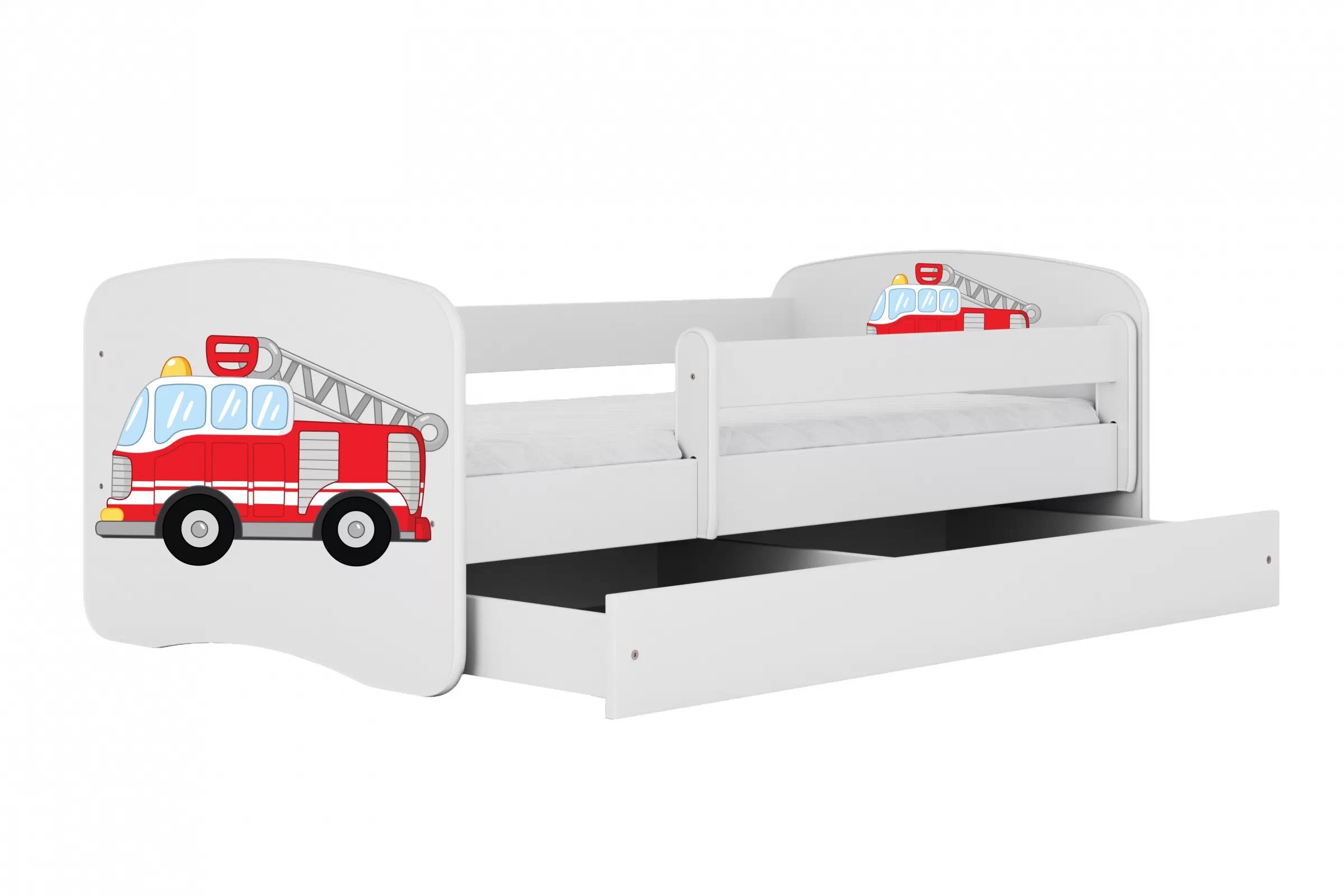 Detská posteľ Bonzo 70x140 so zásuvkou - biela / hasičské auto Posteľ dzieciece Bonzo 70x140 cm z szuflada - Biely / Stráž pozarna