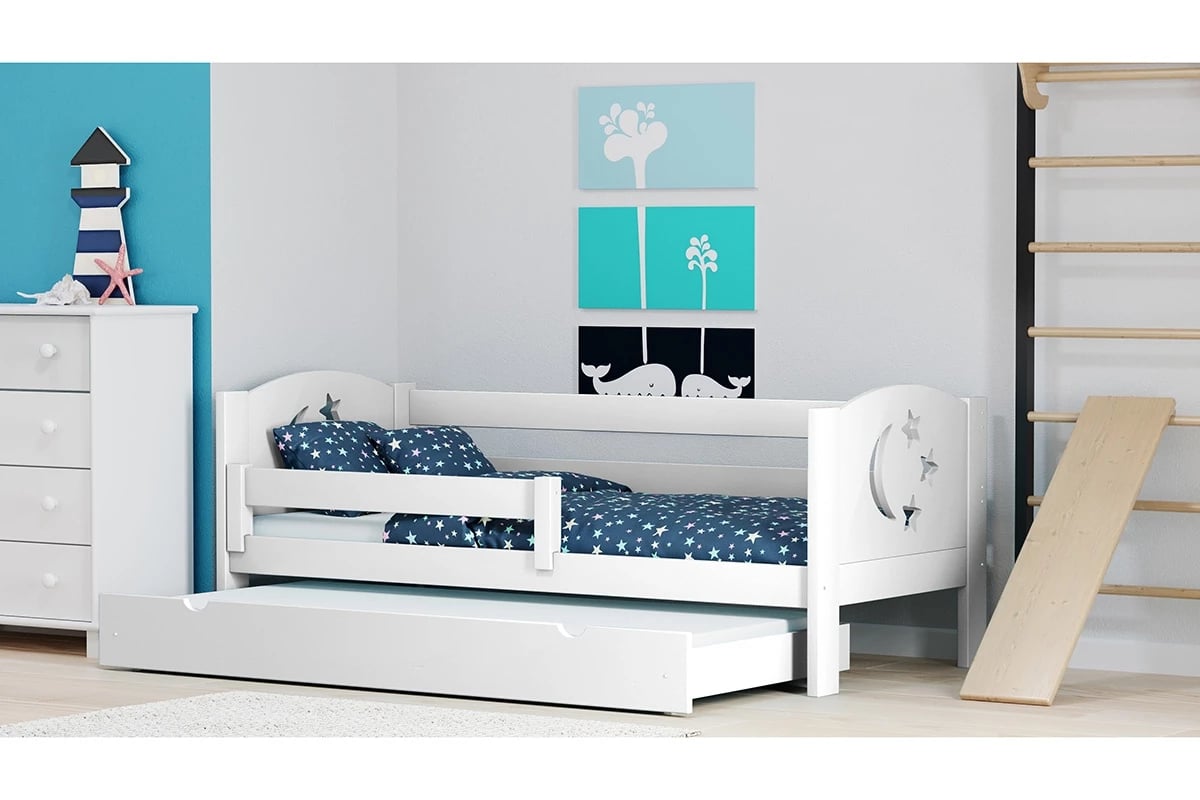 Detská posteľ Denis III hviezdy biely lozeczko so zábradlím