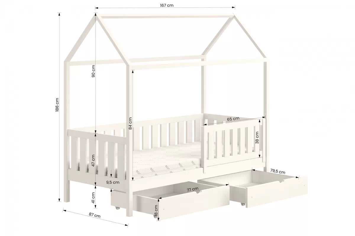 Detská domčeková posteľ Nemos II 80x160 so zásuvkami - borovica Posteľ dzieciece prízemná so zásuvkami Nemos II - Rozmery