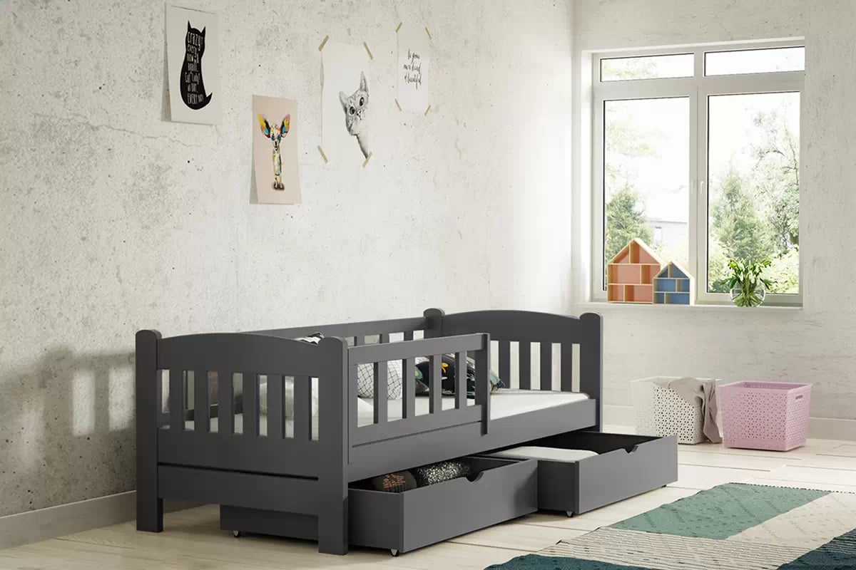 Dětská postel Alvins 90x200 cm - grafitová Postel dzieciece dřevěná Alvins se zásuvkami - 90x200 / grafit