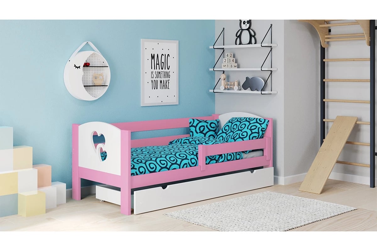 Detská posteľ Denis III srdcia rozowe Posteľ so zásuvkami