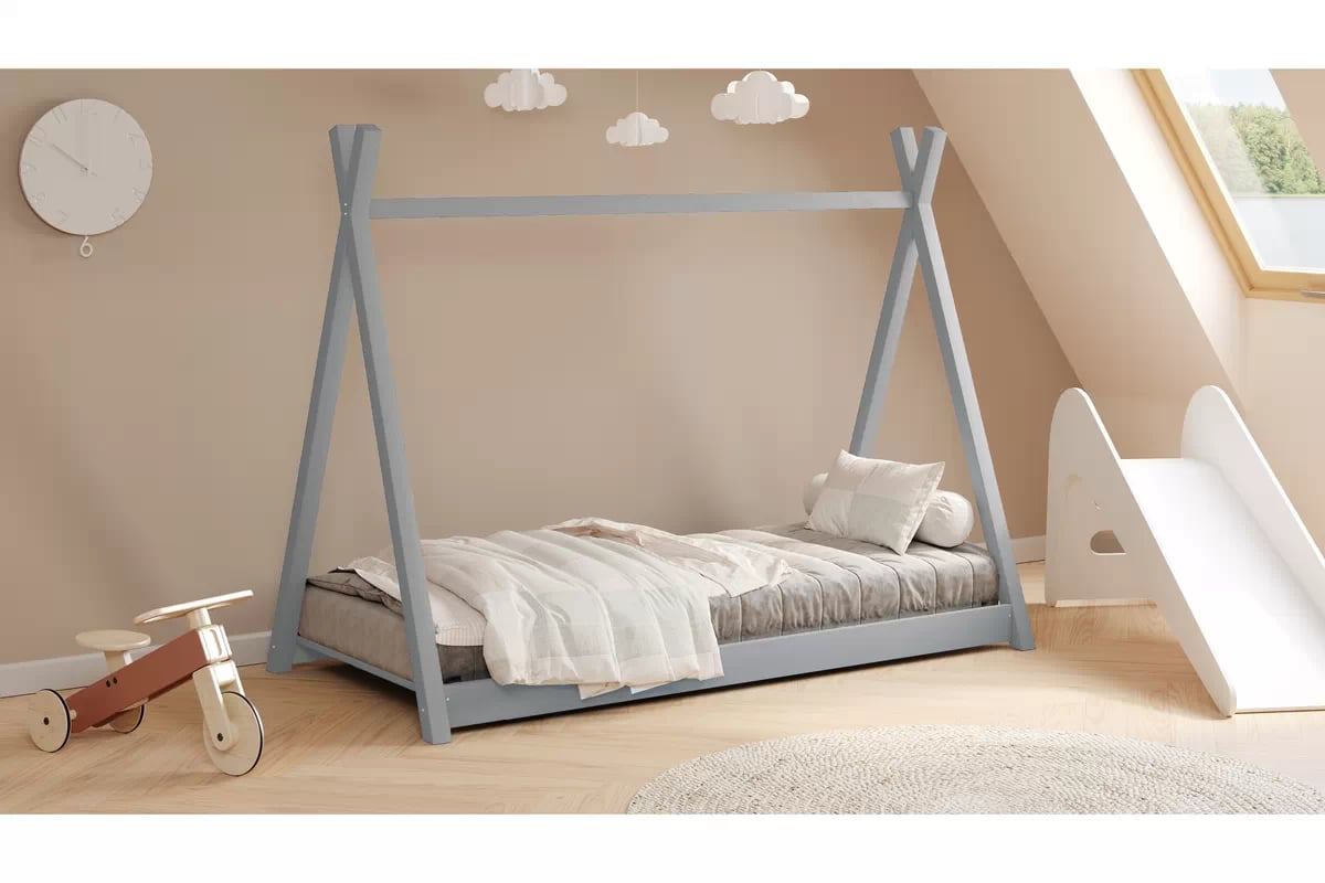 Dětská postel domeček Tipi 80x180 cm - šedá Postel dzieciece dřevěná domeček Tipi - 80x180 / šedá