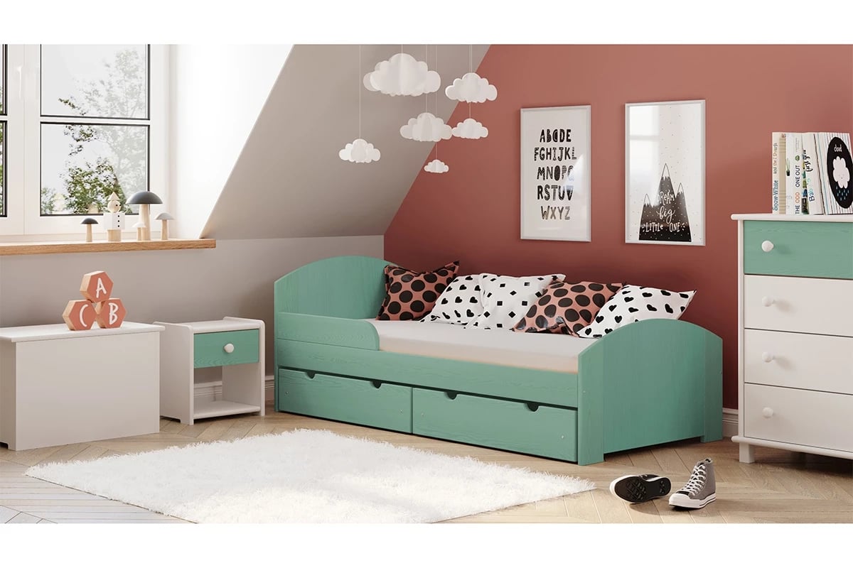 Drevená detská posteľ Fibi mietowe Detská posteľ