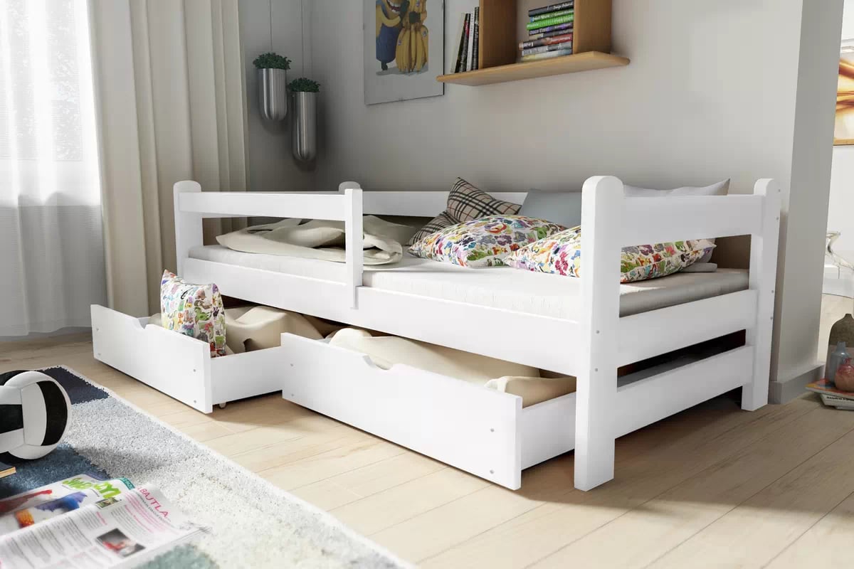 Detská posteľ Alis so zásuvkami - 80x160 cm - biela Posteľ dzieciece prízemná Alis - 80x160 / Biely