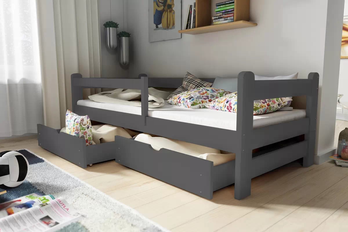 Detská posteľ Alis so zásuvkami - 90x180 cm - grafitová Posteľ dzieciece prízemná Alis - 90x180 / grafit