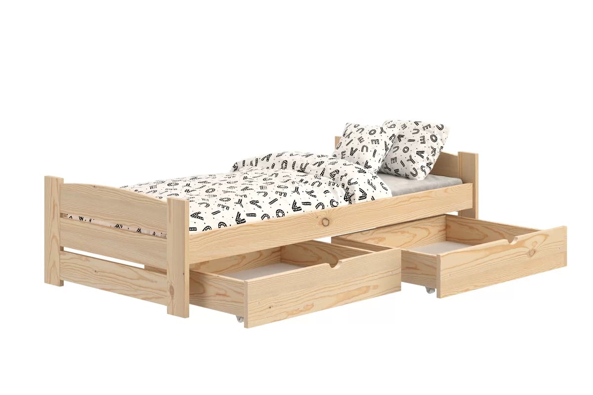 Detská posteľ Sandio so zásuvkami - borovica, 70x140 Posteľ dzieciece prízemná Sandio so zásuvkami - 70x140 / Borovica