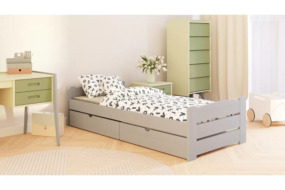 Dětská postel Sandio 80x190 cm se zásuvkami - šedá Postel dzieciece přízemní Sandio se zásuvkami - 80x190 / šedá