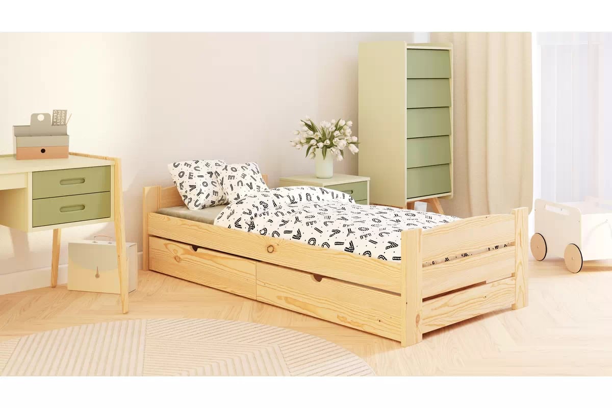 Detská posteľ Sandio so zásuvkami - borovica, 80x200 Posteľ dzieciece prízemná Sandio so zásuvkami - 80x200 / Borovica