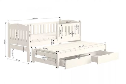 Detská posteľ Alvins s prístelkou - 80x190 cm - biela Posteľ dzieciece prízemná s výsuvným lôžkom Alvins - Farba Biely - Rozmery