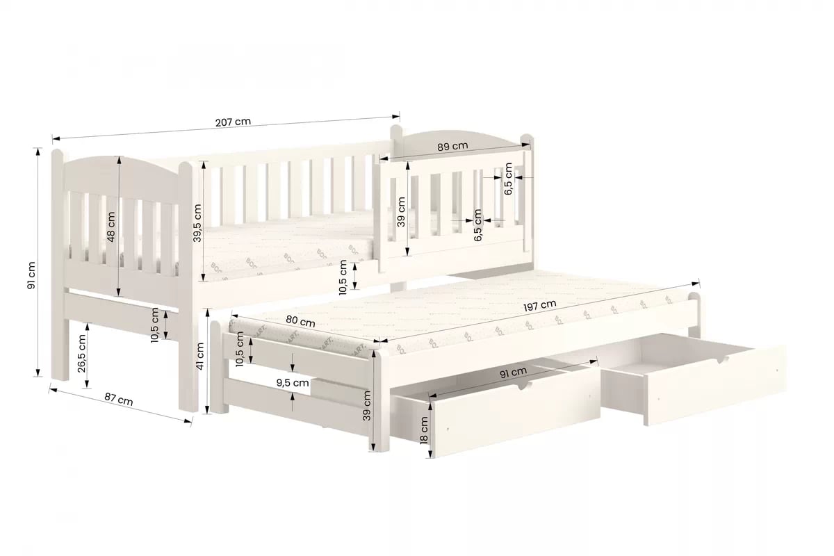 Dětská výsuvná postel Alvins 80x200 cm - borovice postel dzieciece přízemní výsuvná Alvins - Barva Borovice - Rozměry