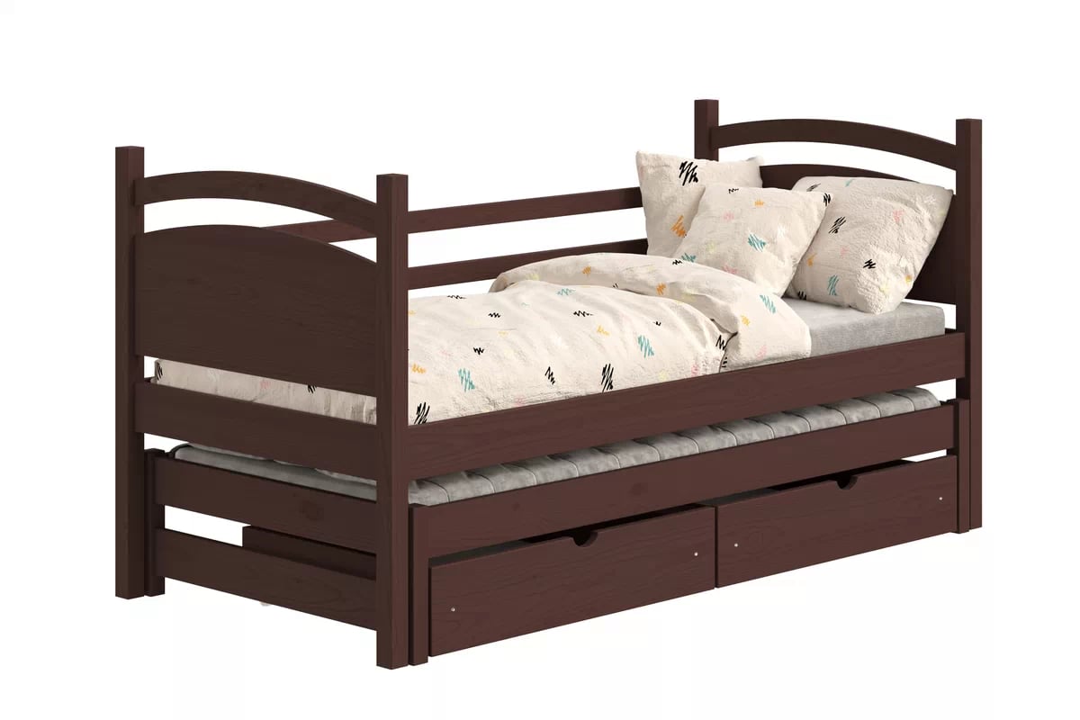 Detská posteľ s prístelkou Pinoki - hnedý, 80x160 Posteľ dzieciece prízemná výsuvna Pinoki - 80x160 / Hnedý