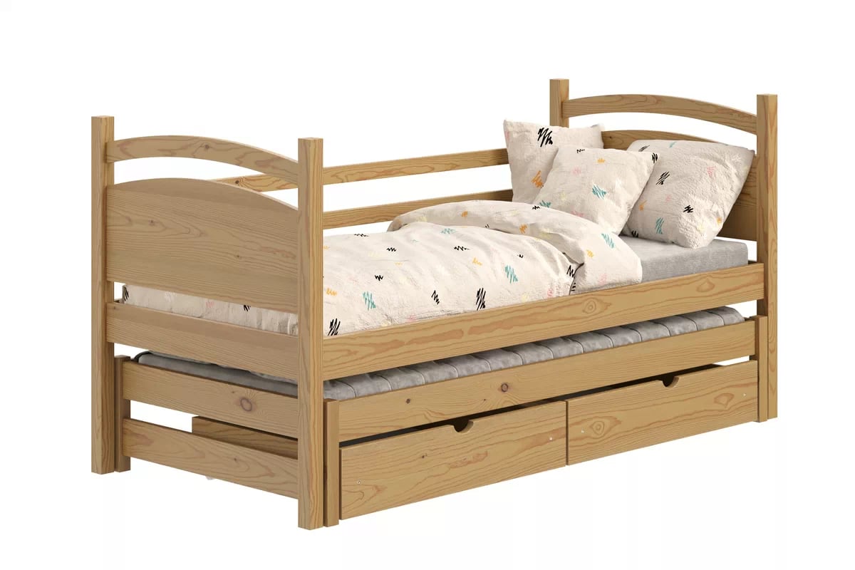 Detská posteľ s prístelkou Pinoki - dub, 80x160 Posteľ dzieciece prízemná výsuvna Pinoki - 80x160 / Dub