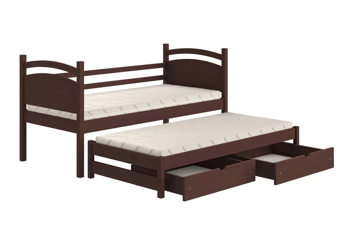 Detská posteľ s prístelkou Pinoki - hnedý, 80x190 Posteľ dzieciece prízemná výsuvna Pinoki - 80x190 / Hnedý