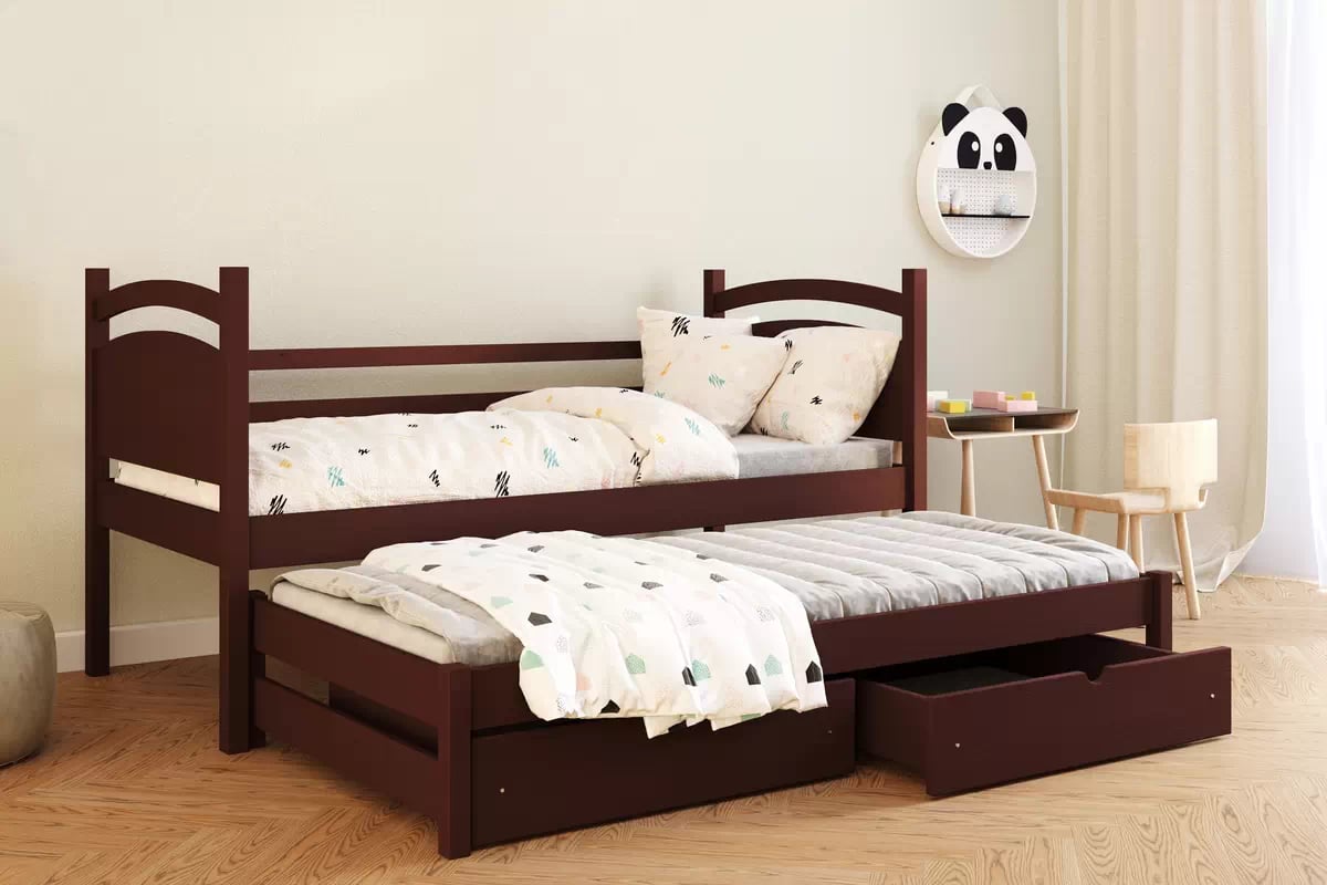 Detská posteľ s prístelkou Pinoki - hnedý, 80x190 Posteľ dzieciece prízemná výsuvna Pinoki - 80x190 / Hnedý