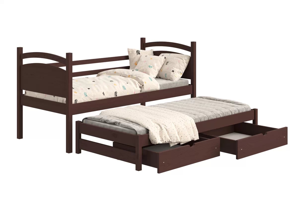 Detská posteľ s prístelkou Pinoki - hnedý, 80x200 Posteľ dzieciece prízemná výsuvna Pinoki - 80x200 / Hnedý