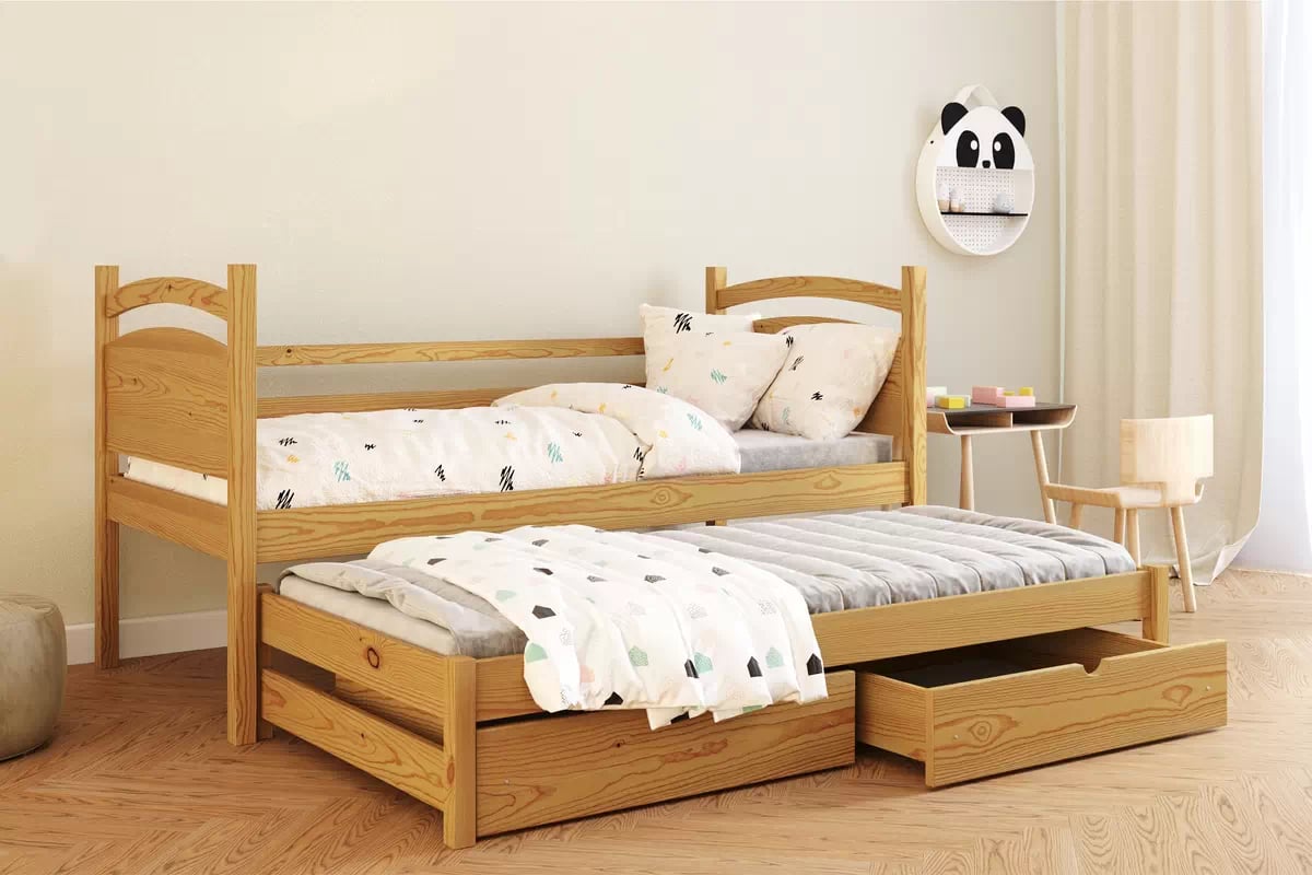 Detská posteľ s prístelkou Pinoki - dub, 80x200 Posteľ dzieciece prízemná výsuvna Pinoki - 80x200 / Dub