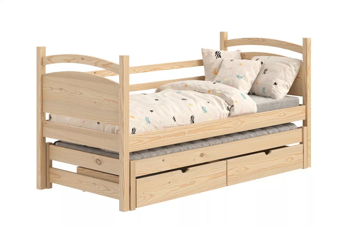 Detská posteľ s prístelkou Pinoki - borovica, 80x200 Posteľ dzieciece prízemná výsuvna Pinoki - 80x200 / Borovica