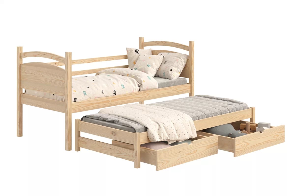 Detská posteľ s prístelkou Pinoki - borovica, 80x200 Posteľ dzieciece prízemná výsuvna Pinoki - 80x200 / Borovica