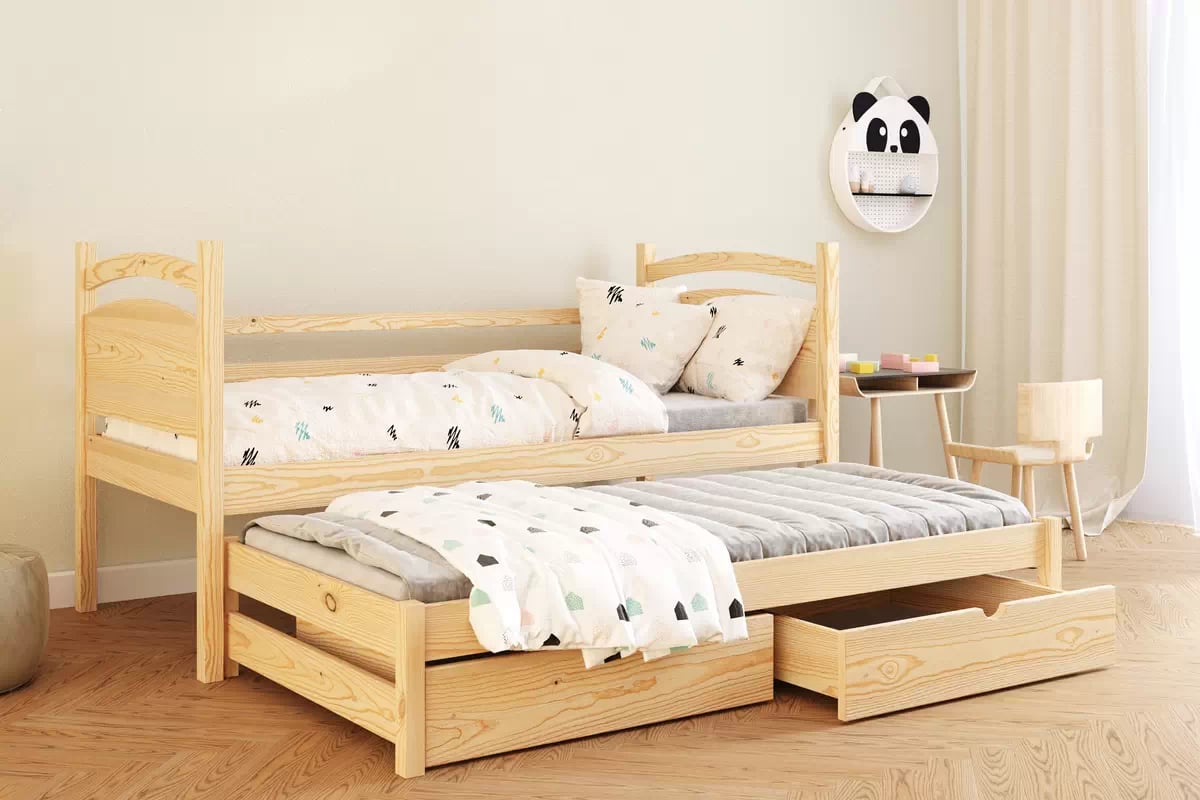 Detská posteľ s prístelkou Pinoki - borovica, 90x180 Posteľ dzieciece prízemná výsuvna Pinoki - 90x180 / Borovica