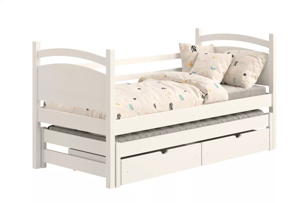 Detská posteľ s prístelkou Pinoki - biely, 90x200 Posteľ dzieciece prízemná výsuvna Pinoki - 90x200 / Biely