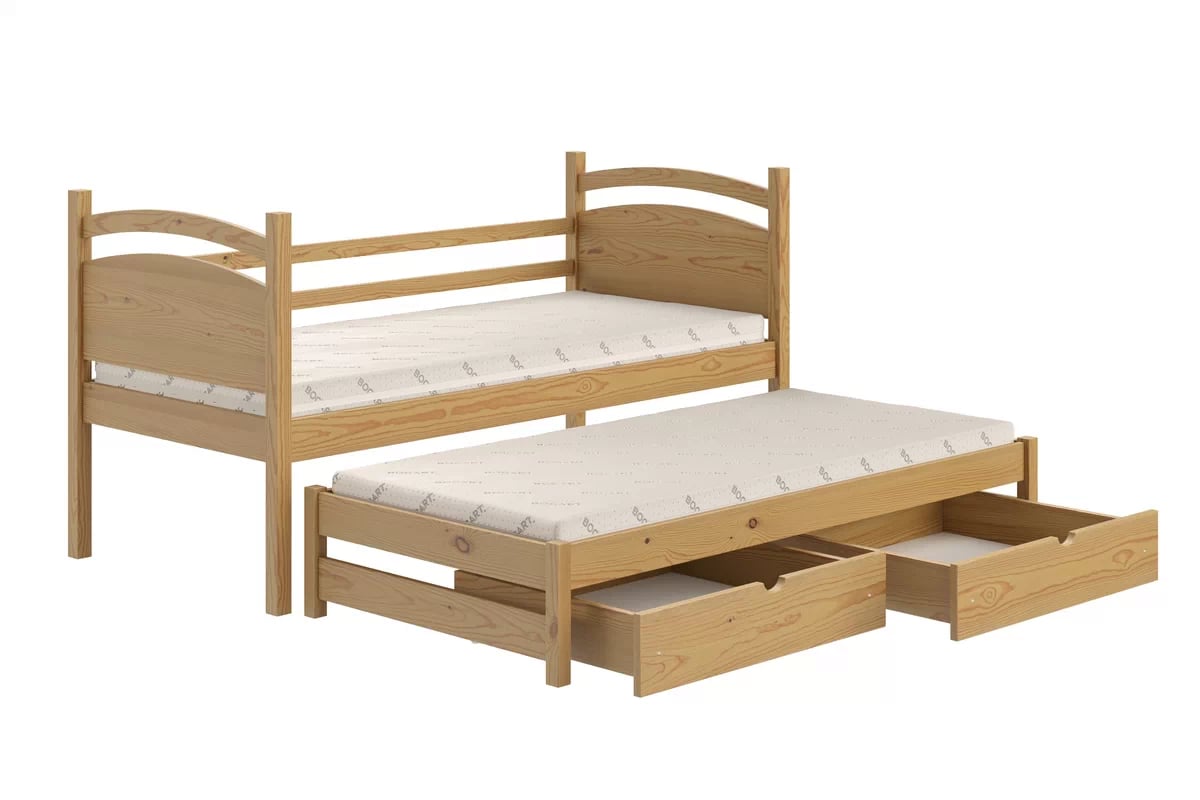 Detská posteľ s prístelkou Pinoki - dub, 90x200 Posteľ dzieciece prízemná výsuvna Pinoki - 90x200 / Dub