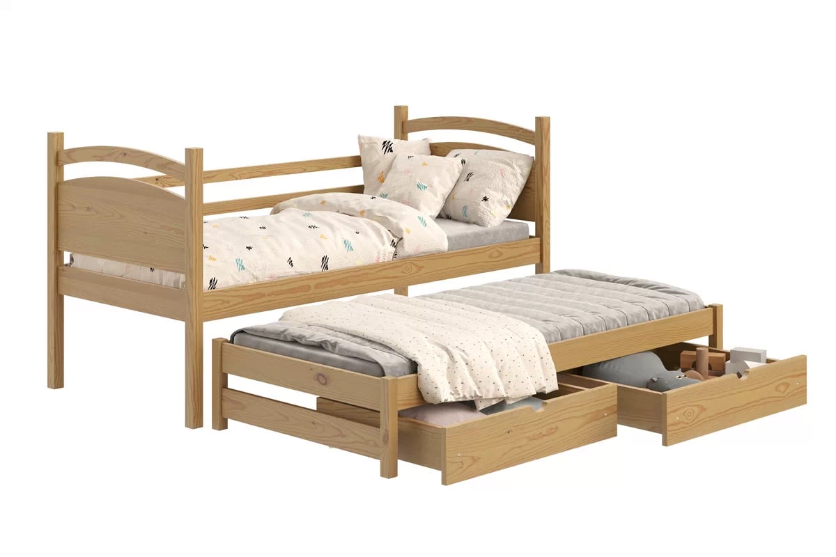 Detská posteľ s prístelkou Pinoki - dub, 90x200 Posteľ dzieciece prízemná výsuvna Pinoki - 90x200 / Dub