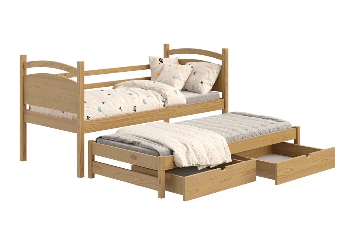 Detská posteľ s prístelkou Pinoki - dub, 90x200 Posteľ dzieciece prízemná výsuvna Pinoki - 90x200 / Dub