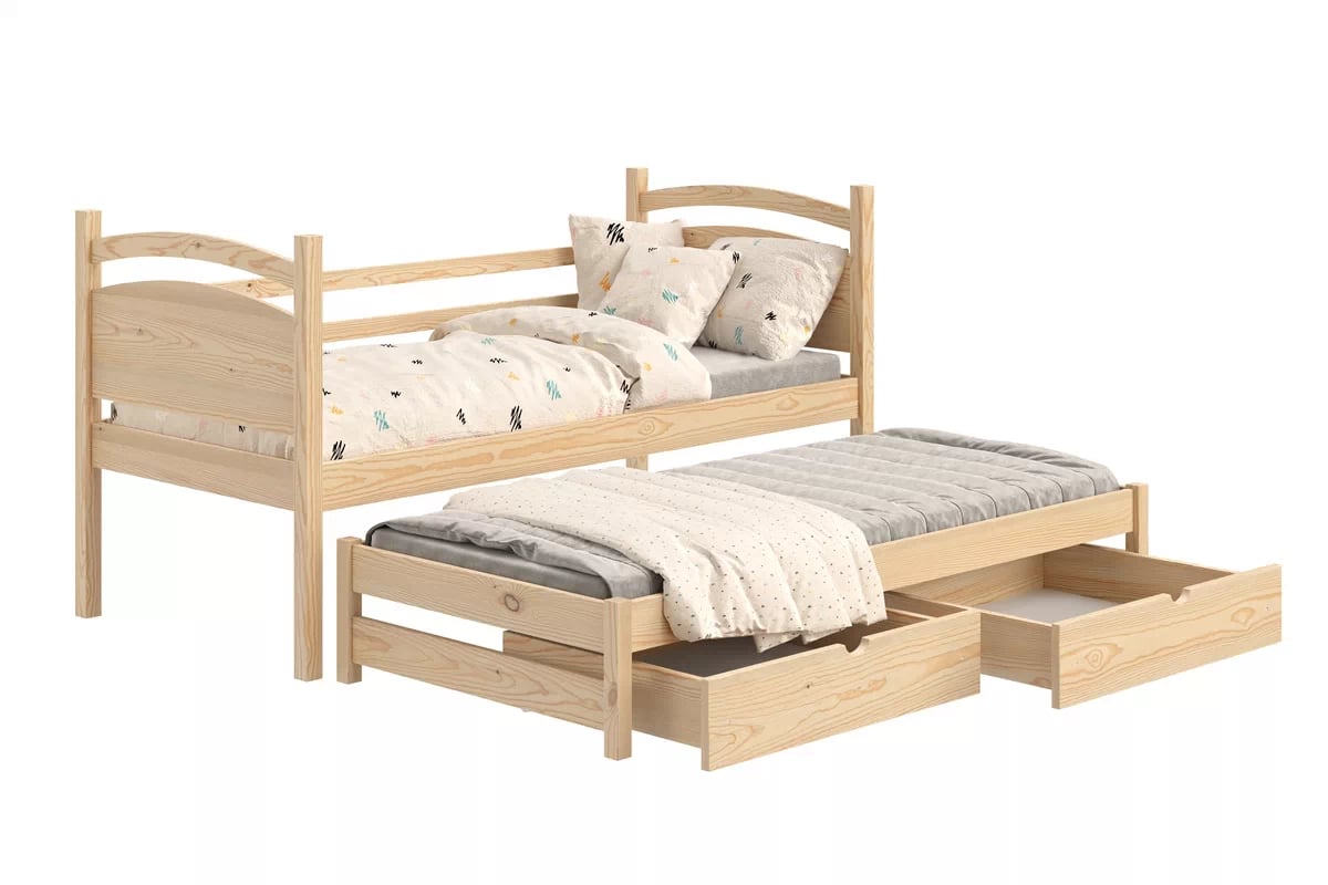 Detská posteľ s prístelkou Pinoki - borovica, 90x200 Posteľ dzieciece prízemná výsuvna Pinoki - 90x200 / Borovica