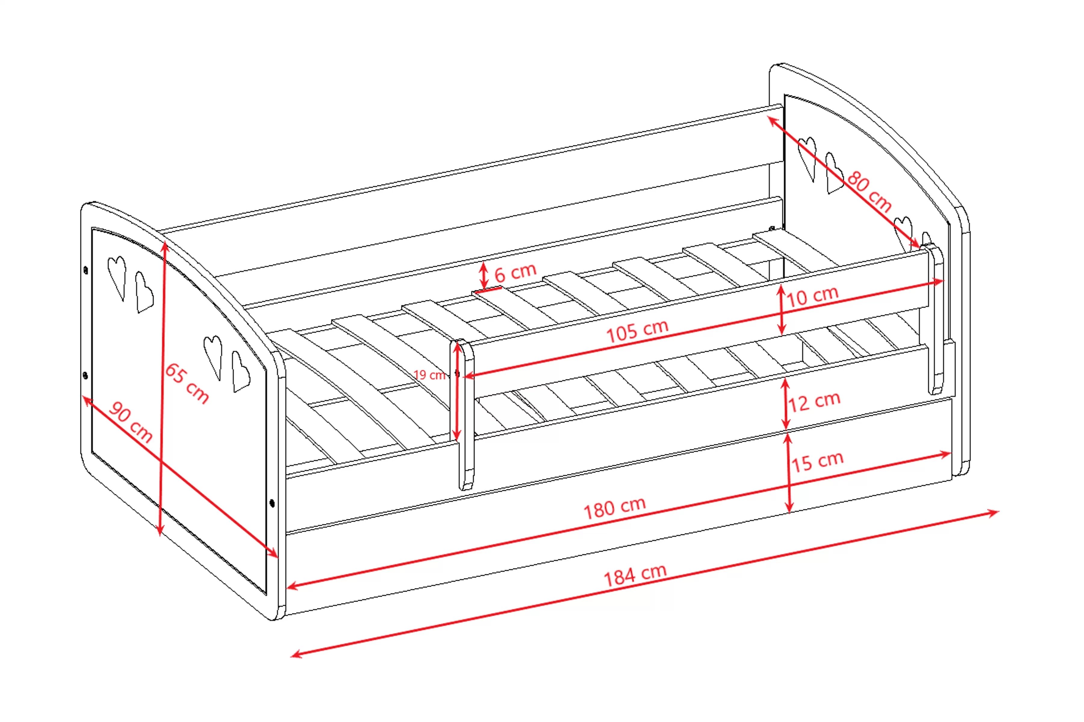 Detská posteľ Pateri 80x180 cm so zásuvkou - biela Posteľ dzieciece Pateri 80x180 cm z szuflada - Biely