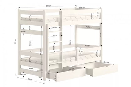 Poschodová posteľ Alis - biely, 90x200 Posteľ dzieciece poschodová Alis - Rozmery