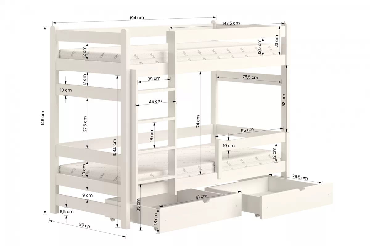 Poschodová posteľ Alis - šedý, 90x190 Posteľ dzieciece poschodová Alis - Rozmery